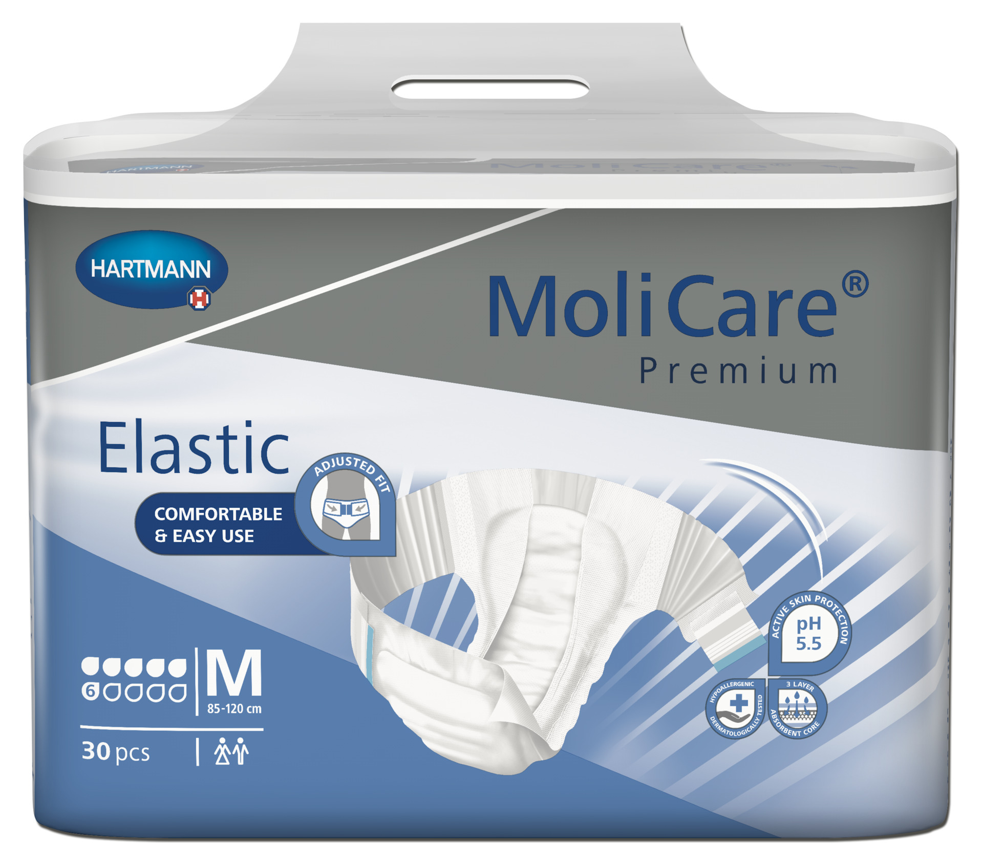 MoliCare Premium Elastic 6D Medium 85-120cm 2159mL Pk30 165272 03_093021079_0103_1_1 5 MoliCare Premium Elastic 6D Medium 85-120cm 2159mL Pk30 165272 03_093021079_0103_1_1